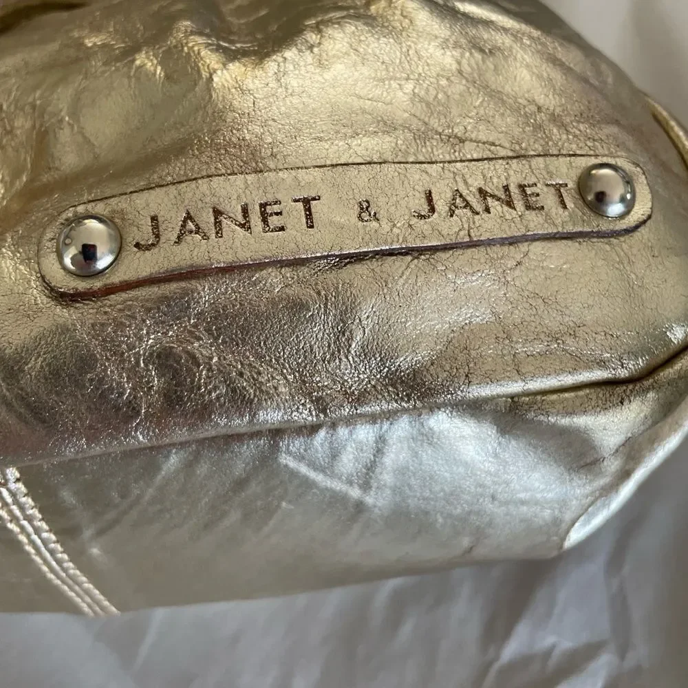 Janet & Janet Gold Leather Crossbody. Made in Italy.